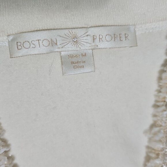 Boston Proper Cream Knit Embellished Cardigan With Beads, Size Med Eclectic Glam - Picture 5 of 13